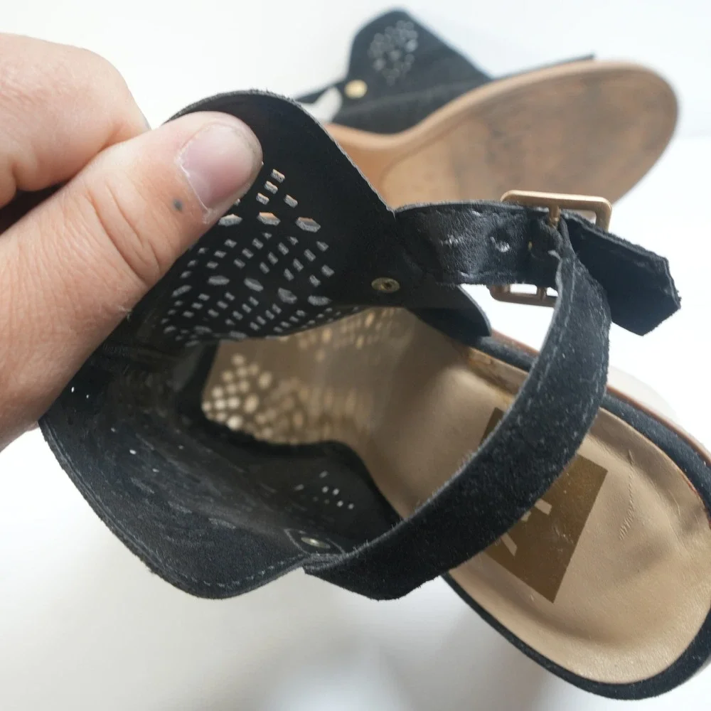 DV Dolce Vita Sandal Booties Women 7 Black Laser Cut Perforated‎ Block Heel Boho